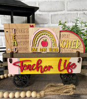 Teacher Handmade Wood Wagon Interchangeable Decor Set - Sew Lucky Embroidery