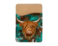 Teal Highland Cow Phone Wallet - Sew Lucky Embroidery