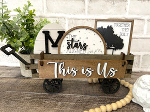 This is Us Personalized Handmade Wood Wagon Interchangeable Decor Set - Sew Lucky Embroidery