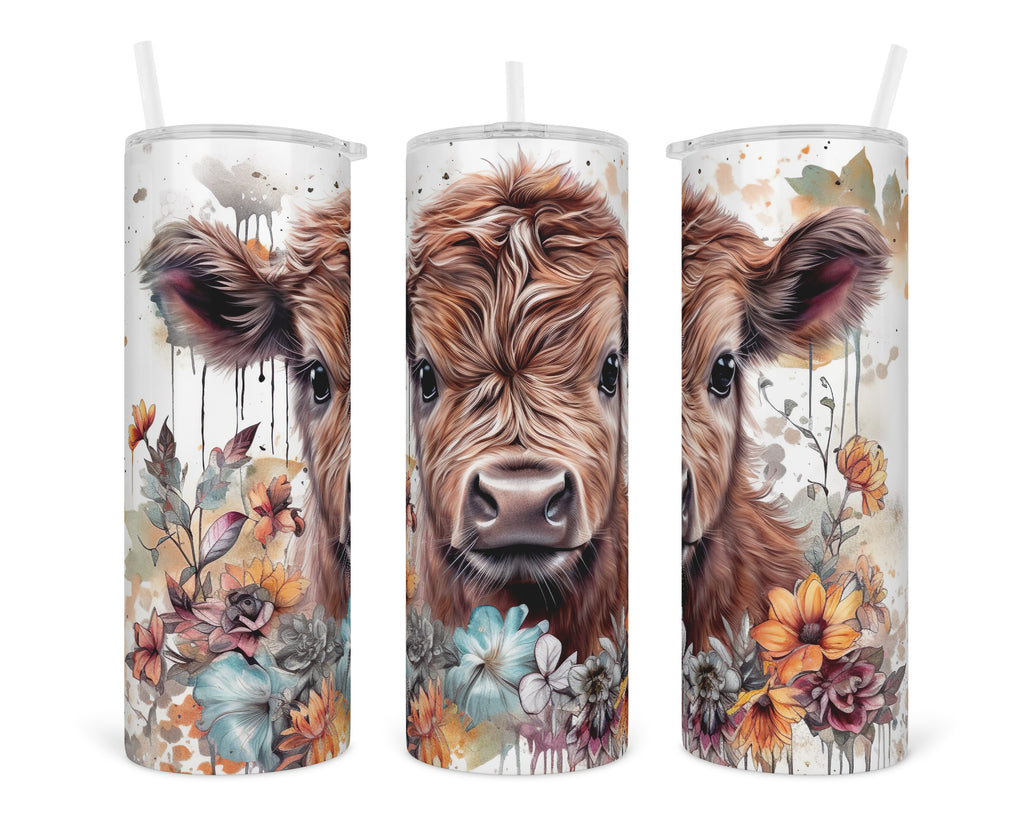 Highland Cows in Sunflowers 20 oz insulated tumbler with lid and straw