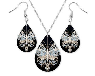 Winter Butterfly Earrings and Necklace Set