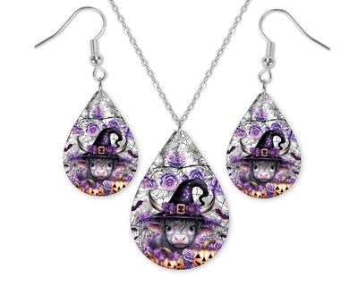 Witchy Highland Cow Earrings and Necklace Set