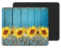 Wood Sunflowers and Glitter Leopard Personalized Mouse Pad - Sew Lucky Embroidery