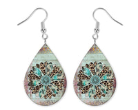 Wood Wash Leopard Flower Earrings and Necklace Set - Sew Lucky Embroidery