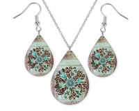 Wood Wash Leopard Flower Earrings and Necklace Set - Sew Lucky Embroidery