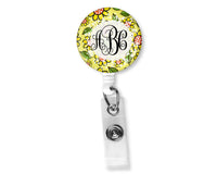 Yellow Floral Monogram Badge Reel - Sew Lucky Embroidery
