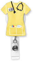 Yellow Scrubs Monogram Badge Reel - Sew Lucky Embroidery