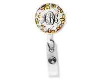 Yellow Floral Monogram Badge Reel - Sew Lucky Embroidery