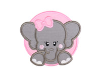 Girl Baby Elephant Pink Circle Sew on or Iron on Patch - Sew Lucky Embroidery