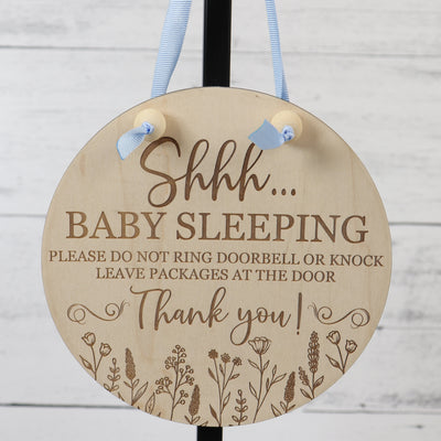Shhhh Baby Sleeping Door Hanger for Boy or Girl with Pink or Blue Ribbon