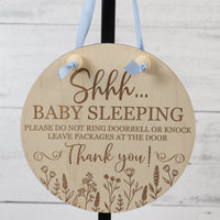 Shhhh Baby Sleeping Door Hanger for Boy or Girl with Pink or Blue Ribbon - Sew Lucky Embroidery