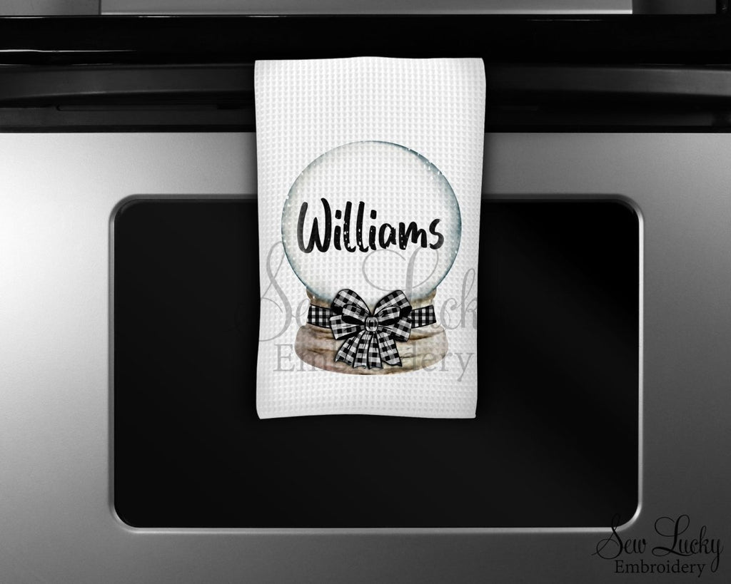 Christmas Globe Ribbon Personalized Kitchen Towel