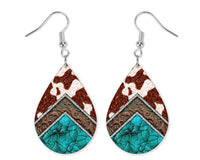 Cowhide Turquoise Earrings and Necklace Set - Sew Lucky Embroidery