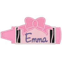 Crayon Name Patch with Bow Personalized Embroidered Patch for Backpacks, Clothes or Gifts, Iron On or Sew On Custom School Name Tag - Sew Lucky Embroidery