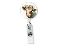 Cute Cow Badge Reel - Sew Lucky Embroidery