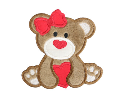 Girl Bear with Heart Sew or Iron on Embroidered Patch