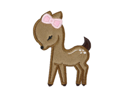 Cute Deer with Pink Glitter Bow Sew or Iron on Patch