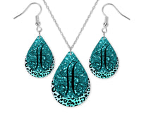 Glitter Cheetah Monogrammed Teardrop Earrings and Necklace Set - Sew Lucky Embroidery