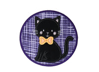 Halloween Black Cat Circle Sew or Iron on Patch - Sew Lucky Embroidery