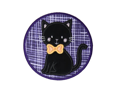Halloween Black Cat Circle Sew or Iron on Patch