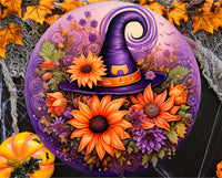Halloween Witch Hat Sunflowers Door Hanger - Sew Lucky Embroidery