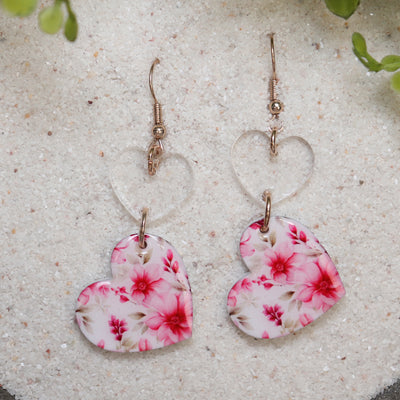 Heart-Shaped Floral Dangle Earrings