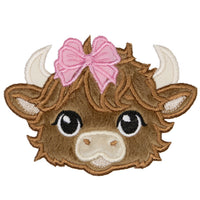 Highland Cow Girl Embroidery Patch with Bow Applique for Baby Clothes, Farm Theme Gifts, Backpacks, Jackets, or Quilts - Sew Lucky Embroidery
