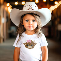 Highland Cow Girl Embroidery Patch with Bow Applique for Baby Clothes, Farm Theme Gifts, Backpacks, Jackets, or Quilts - Sew Lucky Embroidery