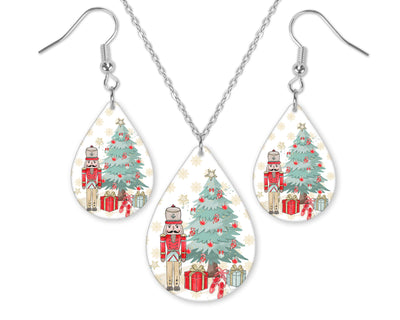 Nutcracker Gold Snowflakes Christmas Earrings or Necklace Set