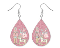 Pink Nutcracker Christmas Earrings or Necklace Set - Sew Lucky Embroidery