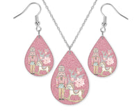 Pink Nutcracker Christmas Earrings or Necklace Set - Sew Lucky Embroidery