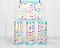 Rainbow Leopard Mama 20 oz insulated tumbler with lid and straw - Sew Lucky Embroidery