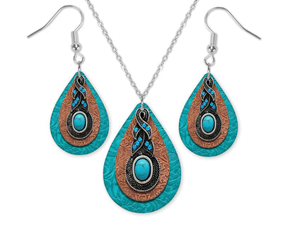 Turquoise Braid Teardrop Earrings and Necklace Set