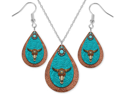 Turquoise Skull Teardrop Earrings and Necklace Set