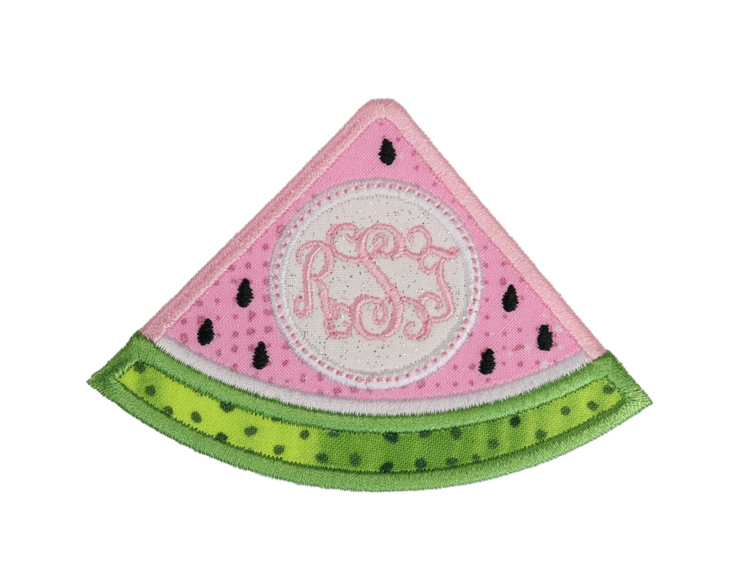 Pink Watermelon Slice Monogrammed Sew or Iron on Embroidered Patch - Sew Lucky Embroidery