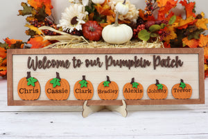 Personalized Welcome to Our Pumpkin Patch Wooden Family Name Sign - Sew Lucky Embroidery