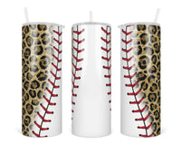 Baseball Gold Leopard 20 oz insulated tumbler with lid and straw - Sew Lucky Embroidery