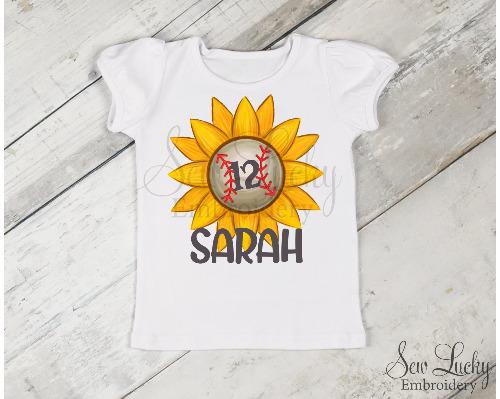 Baseball Sunflower Girls Personalized Printed Shirt