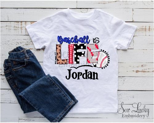 Baseball is Life Boys Personalized Shirt - Sew Lucky Embroidery