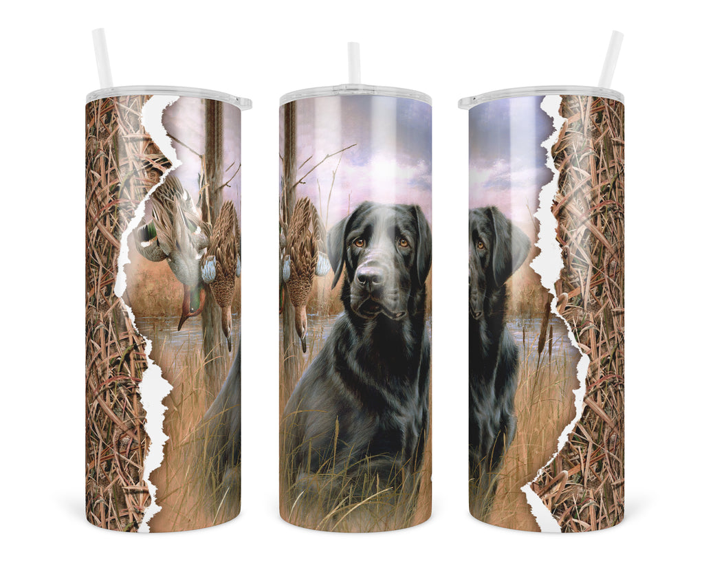Black Lab and Duck 20 oz insulated tumbler with lid and straw