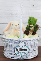Cotton Tail Easter Basket Gingham Name Tag - Sew Lucky Embroidery