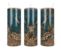 Blue Leather Deer 20 oz insulated tumbler with lid and straw - Sew Lucky Embroidery