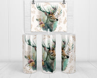 Boho Deer 20 oz insulated tumbler with lid and straw - Sew Lucky Embroidery