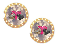 Bokeh Heart Trio Sandstone Car Coasters