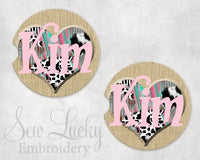 Burlap Cow Personalized Sand Stone Car Coasters