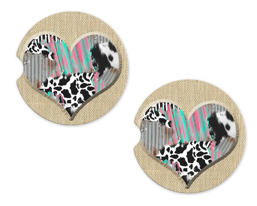 Burlap Cow Sandstone Car Coasters