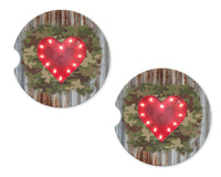 Camo Heart Sandstone Car Coasters