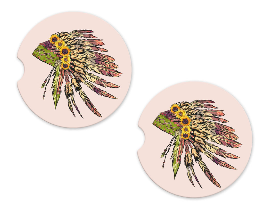 Chief Headdress Sandstone Car Coasters