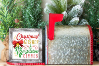 Rustic Christmas Wishes Mistletoe Kisses Tier Tray Sign - Sew Lucky Embroidery