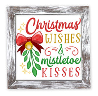 Rustic Christmas Wishes Mistletoe Kisses Tier Tray Sign - Sew Lucky Embroidery